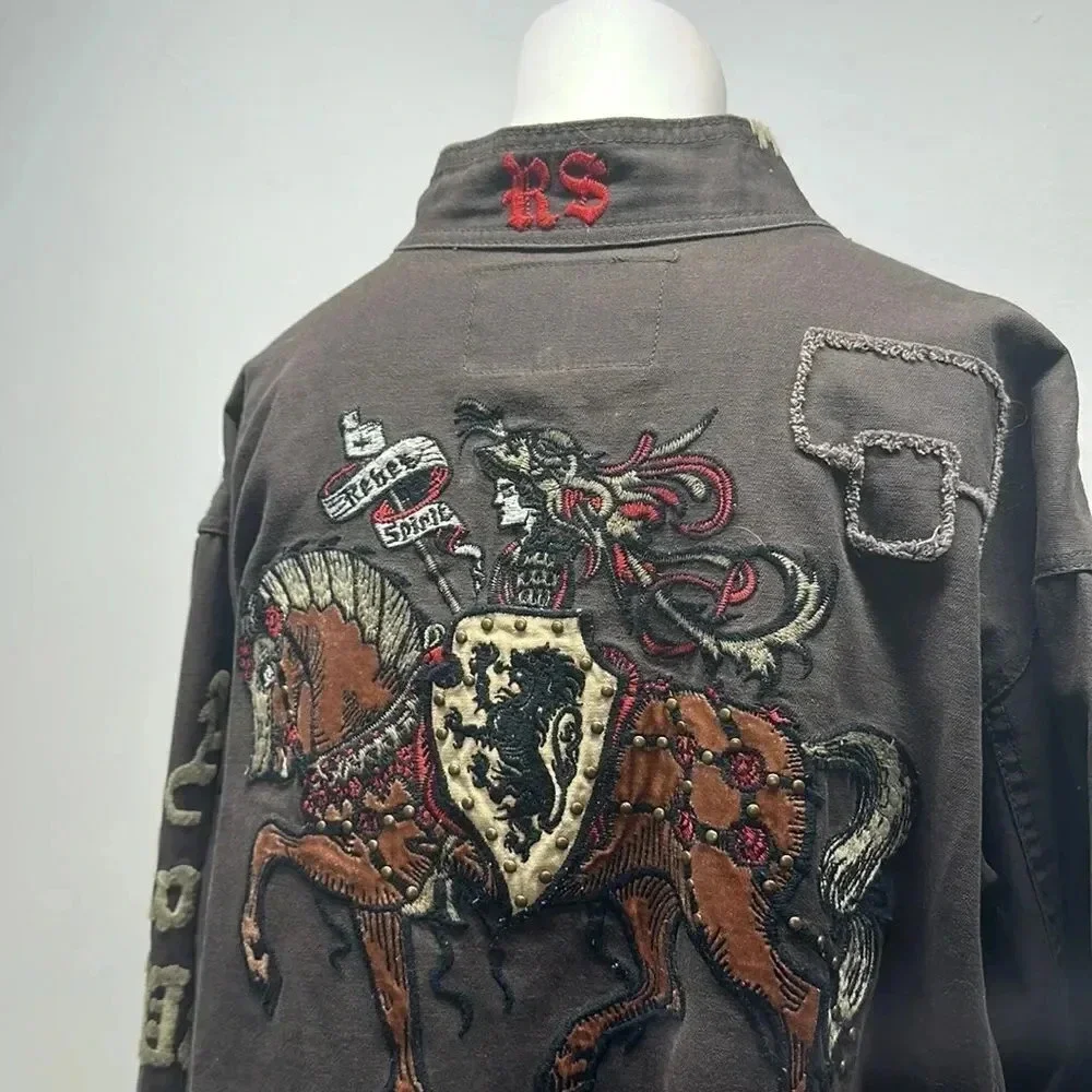 Rebel Spirit Military Jacket Coat Medieval Knight Horse Button Down Plus Sz 3XL